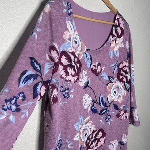 SOHO XL Lavender Floral Print Blouse with Small V Slit back & Chiffon Lining